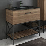 Тумба напольная с раковиной Comforty Бредфорд 90 см, дуб тёмный - фото 