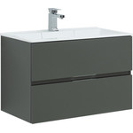 Тумба подвесная с раковиной Aquanet Алвита 90 см 240111, серый антрацит, Цвет фасада: серый - фото 