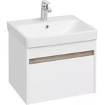 Тумба подвесная с раковиной Акватон Марти 55 см 1A263201MY010, белый глянцевый/дуб эндгрейн - фото 