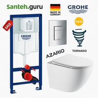 Инсталляция с подвесным унитазом комплект: Grohe Rapid SL 38772001 с подвесным безободковым унитазом Azario Grado AZ-0046-UQ1 сиденье микролифт, крепление, кнопка смыва хром (система смыва Торнадо) - фото 