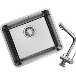 Кухонная мойка + смеситель Omoikiri 4997402 + NAGANO-BN 4994011, нержавеющая сталь - фото 