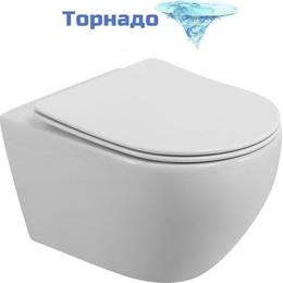 Унитаз подвесной безободковый Cezares Stream-Tor CZR-2426-TH-TOR/SC с тонкой крышкой микролифт (Система смыва торнадо) - фото 