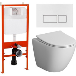 Инсталляция с подвесным унитазом комплект: BelBagno BB026/BB042BL с подвесным безободковым унитазом Niagara Vista NG-9301 сиденье микролифт, крепление, кнопка смыва белый глянцевый - фото 