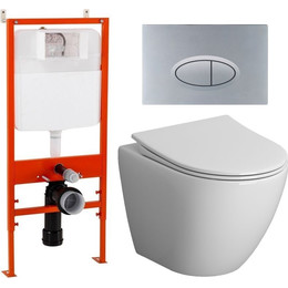 Инсталляция с подвесным унитазом комплект: BelBagno BB026/BB050CR.MAT с подвесным безободковым унитазом Niagara Vista NG-9301 сиденье микролифт, крепление, кнопка смыва хром матовый - фото 