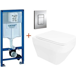 Инсталляция с подвесным унитазом комплект: Grohe Rapid SL 38772001 с подвесным безободковым унитазом Azario Moneo AZ-0062 сиденье микролифт, крепление, кнопка смыва хром - фото 