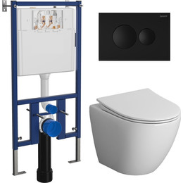 Инсталляция с подвесным унитазом комплект: Loranto 4501 с подвесным безободковым унитазом Niagara Vista NG-9301 сиденье микролифт, кнопка смыва чёрный матовый - фото 