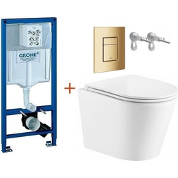 Инсталляция с подвесным унитазом комплект: Grohe Rapid SL 38772001+38732GL0 с подвесным безободковым унитазом Azario Fonti AZ-402W сиденье микролифт, крепление, кнопка смыва золото глянцевое, Цвет производителя: золото глянцевое - фото 