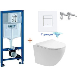 Инсталляция с подвесным унитазом комплект: Grohe Rapid SL 38772001+38732WM0 с подвесным безободковым унитазом Aquatek Европа AQ1900T-00 сиденье микролифт, крепление, кнопка смыва белый матовый (система смыва Торнадо), Цвет производителя: белый матовый - фото 