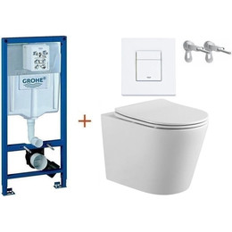 Инсталляция с подвесным унитазом комплект: Grohe Rapid SL 38772001+38732WM0 с подвесным безободковым унитазом Aquatek Вега AQ1904-00 сиденье микролифт, крепление, кнопка смыва белый матовый, Цвет производителя: белый матовый - фото 