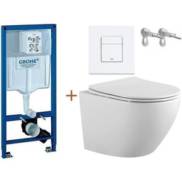 Инсталляция с подвесным унитазом комплект: Grohe Rapid SL 38772001+38732WM0 с подвесным безободковым унитазом Aquatek Европа AQ1901-00 сиденье микролифт, крепление, кнопка смыва белый матовый, Цвет производителя: белый матовый - фото 