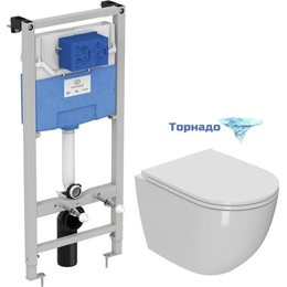 Инсталляция с подвесным унитазом комплект: Ideal Standard Prosys Frame 120 M R020467 с подвесным безободковым унитазом Sintesi Evi SIN-TS-EVI-152 сиденье микролифт, крепление (система смыва Торнадо) - фото 