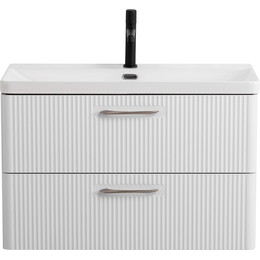 Тумба подвесная с раковиной BelBagno DUE-800-2C-SO-BM-P 80 см (2 ручки сатин) белый металлик, Цвет фасада: Белый металлик - фото 