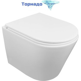 Унитаз подвесной безободковый Azario Teramo AZ-0053-UQ3 (система смыва Торнадо) с тонкой крышкой микролифт, Цвет производителя: белый - фото 