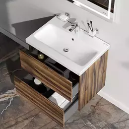 Тумба подвесная с раковиной AM.PM Gem 60 см M90FHX0602HF, орех, Цвет фасада: тёмное дерево - фото 