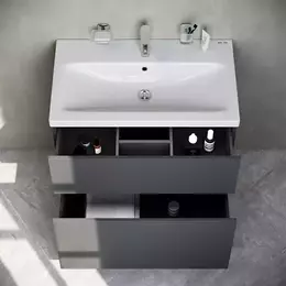 Тумба с раковиной AM.PM Gem 75 см M90FSX07522GM32, графит матовый, Цвет фасада: графит матовый - фото 