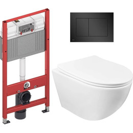 Инсталляция с подвесным унитазом комплект: TECEbase 2.0 9400414 с подвесным безободковым унитазом Azario Gloria AZ-2003 сиденье микролифт, крепление, кнопка смыва чёрная матовая - фото 