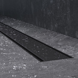 Душевой трап (лоток) 90 AM.PM PrimeFlow W02SC-U11-090-04BM комбинированный затвор с черной матовой решеткой под плитку, Цвет производителя: чёрный, Размер трапа: 900 - фото 