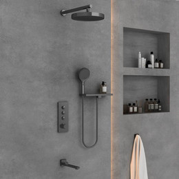 Душевая система для ванны с термостатом Vincea VSFW-433TI2RGM, вороненая сталь - фото 