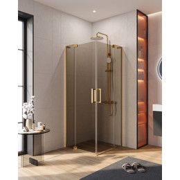 Душевое ограждение Cezares SLIDER-A-2-80/90-BR-BORO (80-90)x(80-90) см (стекло 8 мм) брашированное золото/тонированное - фото 