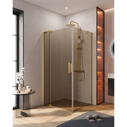 Душевое ограждение Cezares SLIDER-AH-1-90-100/110-BR-BORO 100-110x90 см (стекло 8 мм) брашированное золото/тонированное - фото 