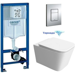 Инсталляция с подвесным унитазом комплект: Grohe Rapid SL 38772001 с подвесным безободковым унитазом BelBagno Due-Tor BB5171CH-TOR/SC сиденье микролифт, крепление, кнопка смыва хром (Система смыва торнадо) - фото 
