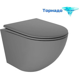 Унитаз подвесной безободковый Veconi Moro VMO-48TGr (Система смыва торнадо) с крышкой микролифт, серый, Цвет производителя: серый - фото 