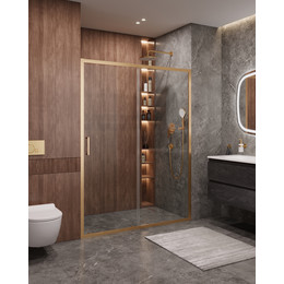 Душевая дверь Cezares 160 см MOLVENO-BF-1-160-C-BORO-IV, брашированное золото/прозрачное - фото 