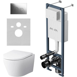 Инсталляция с подвесным унитазом комплект: Am.Pm ErgoFit FlashClean IS110151.741701 с подвесным безободковым унитазом, сиденье микролифт, кнопка смыва хром - фото 