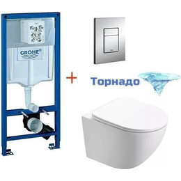 Инсталляция с подвесным унитазом комплект: Grohe Rapid SL 38772001 с подвесным безободковым унитазом Azario Trevi AZ-0093UQ3 TORNADO сиденье микролифт, крепление, кнопка смыва хром - фото 