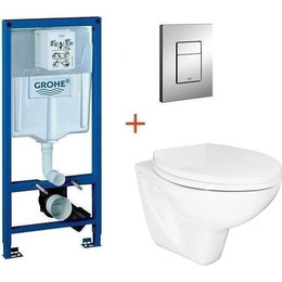 Инсталляция с подвесным унитазом комплект: Grohe Rapid SL 38772001 с подвесным безободковым унитазом Creo Ceramique Project PR1100N сиденье микролифт, крепление, кнопка смыва хром - фото 