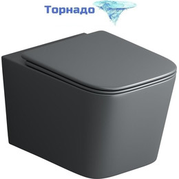 Унитаз подвесной безободковый Grossman GR-4404GMSQ с крышкой микролифт, серый матовый (Система смыва торнадо), Цвет производителя: серый матовый - фото 