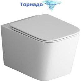 Унитаз подвесной безободковый Grossman GR-4404SQ с крышкой микролифт, белый глянцевый (Система смыва торнадо), Цвет производителя: белый глянцевый - фото 