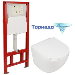 Инсталляция с подвесным безободковым унитазом AN Sky сиденье микролифт, крепление (система смыва Торнадо) - фото 