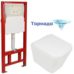 Инсталляция с подвесным безободковым унитазом AN Bitt сиденье микролифт, крепление (система смыва Торнадо) - фото 