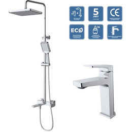 Душевой комплект BelBagno: Душевая стойка ARDENTE-VSCM-CRM + смеситель для раковины ARDENTE-LVM-CRM-W0 (Новинка 2025) - фото 