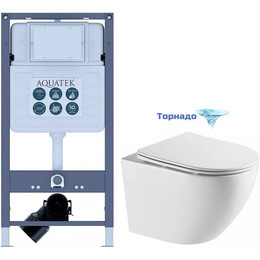 Инсталляция с подвесным унитазом комплект: Aquatek Pneumo S50 INSP-0000001 с подвесным безободковым унитазом Azario Grado AZ-0046-UQ3 сиденье микролифт (Система смыва торнадо) - фото 