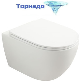 Унитаз подвесной безободковый Veconi Ento VEN-52T (Система смыва торнадо) с тонкой крышкой микролифт - фото 