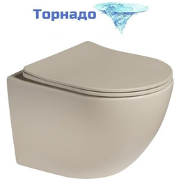 Унитаз подвесной безободковый SantiLine SL-5005T-BG с тонкой крышкой микролифт (система смыва Торнадо) бежевый матовый - фото 