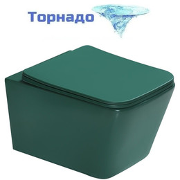 Унитаз подвесной безободковый SantiLine SL-5007T-G с тонкой крышкой микролифт (система смыва Торнадо) зелёный матовый - фото 
