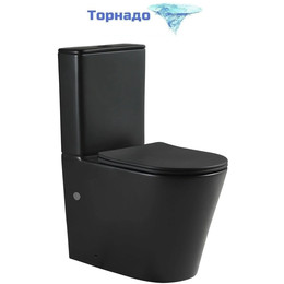 Унитаз-компакт безободковый SantiLine SL-5026MB с тонкой крышкой микролифт (система смыва Торнадо) чёрный матовый - фото 