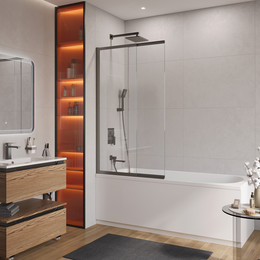 Шторка для ванны Cezares 90 см SLIDER-FIX-VF-11-90/150-C-GM, оружейная сталь/прозрачное - фото 