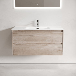 Тумба подвесная с раковиной-столешницей Sancos Libra 100 см LB100EG, дуб галифакс натуральный (раковина Element CN7003) - фото 