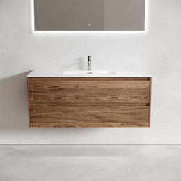 Тумба подвесная с раковиной-столешницей Sancos Libra 120 см LB120-1ECH, дуб чарльстон (раковина Element CN7006) - фото 