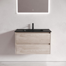 Тумба подвесная с раковиной-столешницей Sancos Libra 80 см LB80EG, дуб галифакс натуральный (раковина Element CN7005MB) - фото 