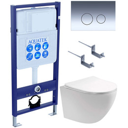 Инсталляция с подвесным унитазом комплект: Aquatek Set INS-0000012 с подвесным безободковым унитазом Европа AQ1901-00 сиденье микролифт, крепление, кнопка смыва хром глянцевый - фото 