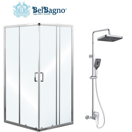 Набор 2 в 1: Душевое ограждение BelBagno (75-90)х(75-90) см UNIQUE-A-2-75/90-C-Cr + Душевая стойка BelBagno DUE-DOCM-CRM - фото 
