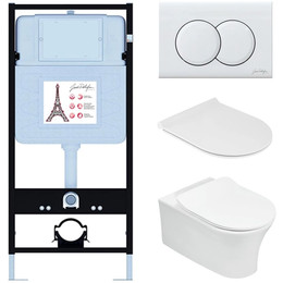 Инсталляция с подвесным безободковым унитазом Jacob Delafon Aleo E21731RU-00, сиденье с тонкой крышкой микролифт - фото 