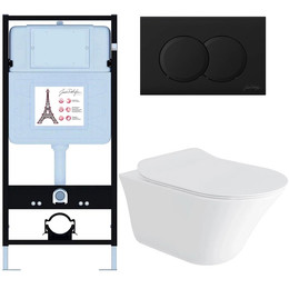 Инсталляция с подвесным безободковым унитазом Jacob Delafon Vive E28079RU-BL, сиденье с тонкой крышкой микролифт - фото 