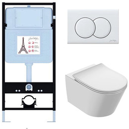 Инсталляция с подвесным безободковым унитазом Jacob Delafon Bastille EDAB103-00, сиденье с тонкой крышкой микролифт - фото 