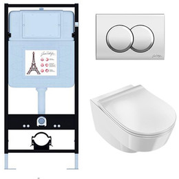 Инсталляция с подвесным безободковым унитазом Jacob Delafon Odeon Rive Gauche EDR103-CP, сиденье с тонкой крышкой микролифт - фото 